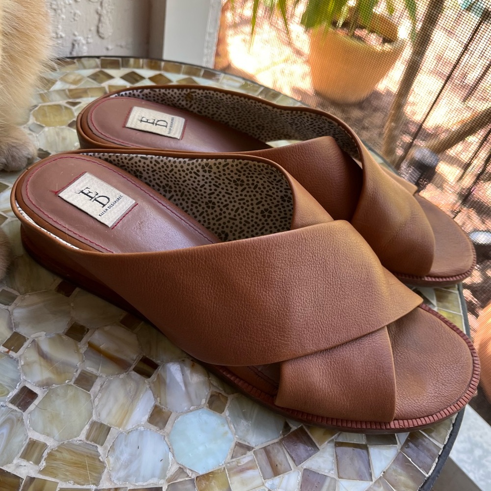 Ellen DeGeneres Brown Leather Slide Sandals